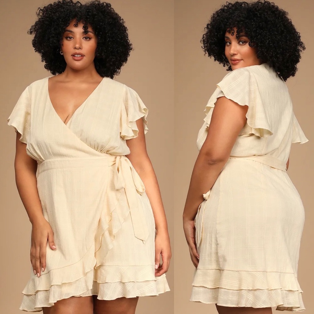 NWT Lulus Bloom Into Bliss Ruffled Wrap Mini Dress Cream